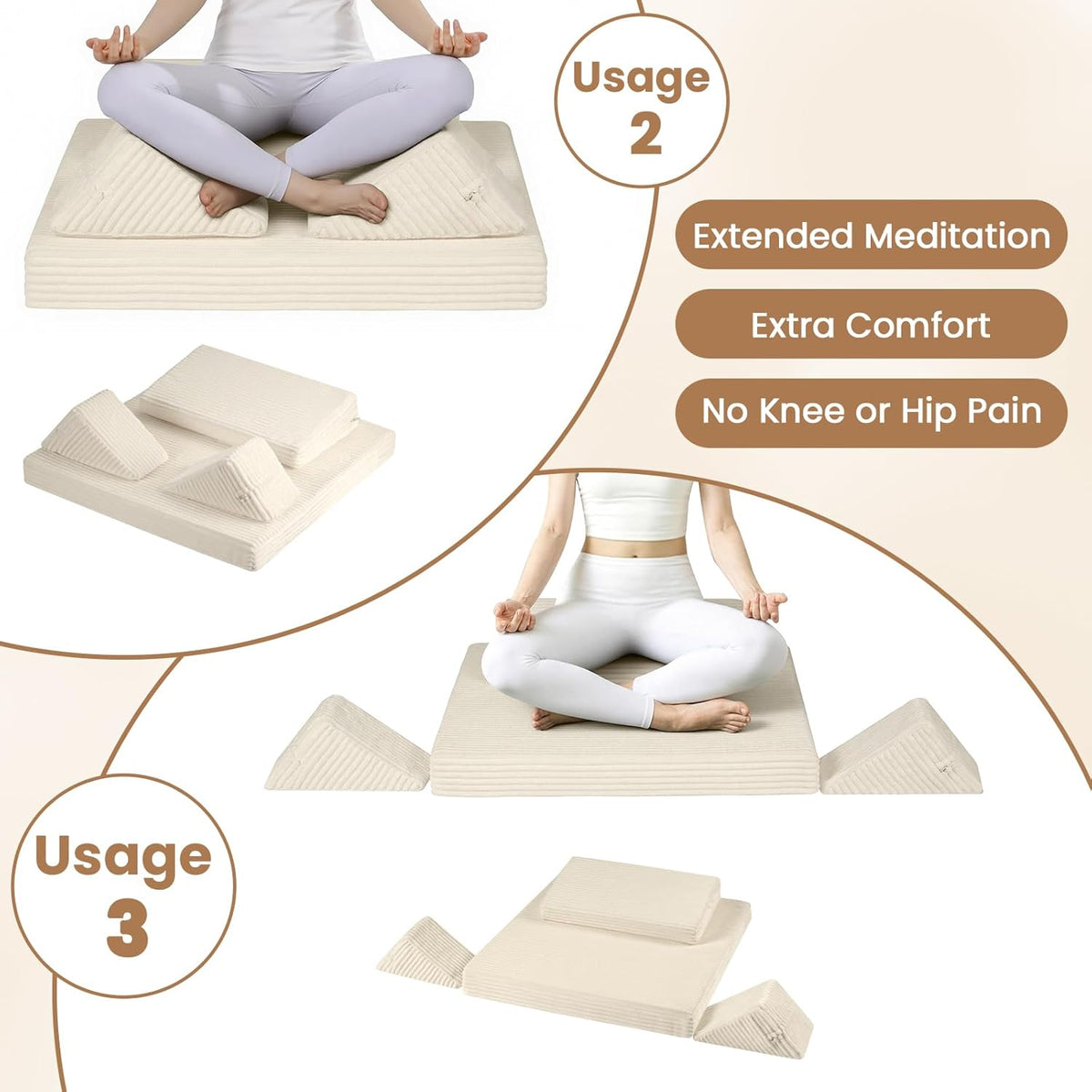 Meditation Cushion, Meditation Mat with Knee Support, Dark Grey | Large Washable Meditation Pillow for Sitting on Floor, Yoga Pillow with 2 Knee Cushions for Comfortable Sitting, 24x24in