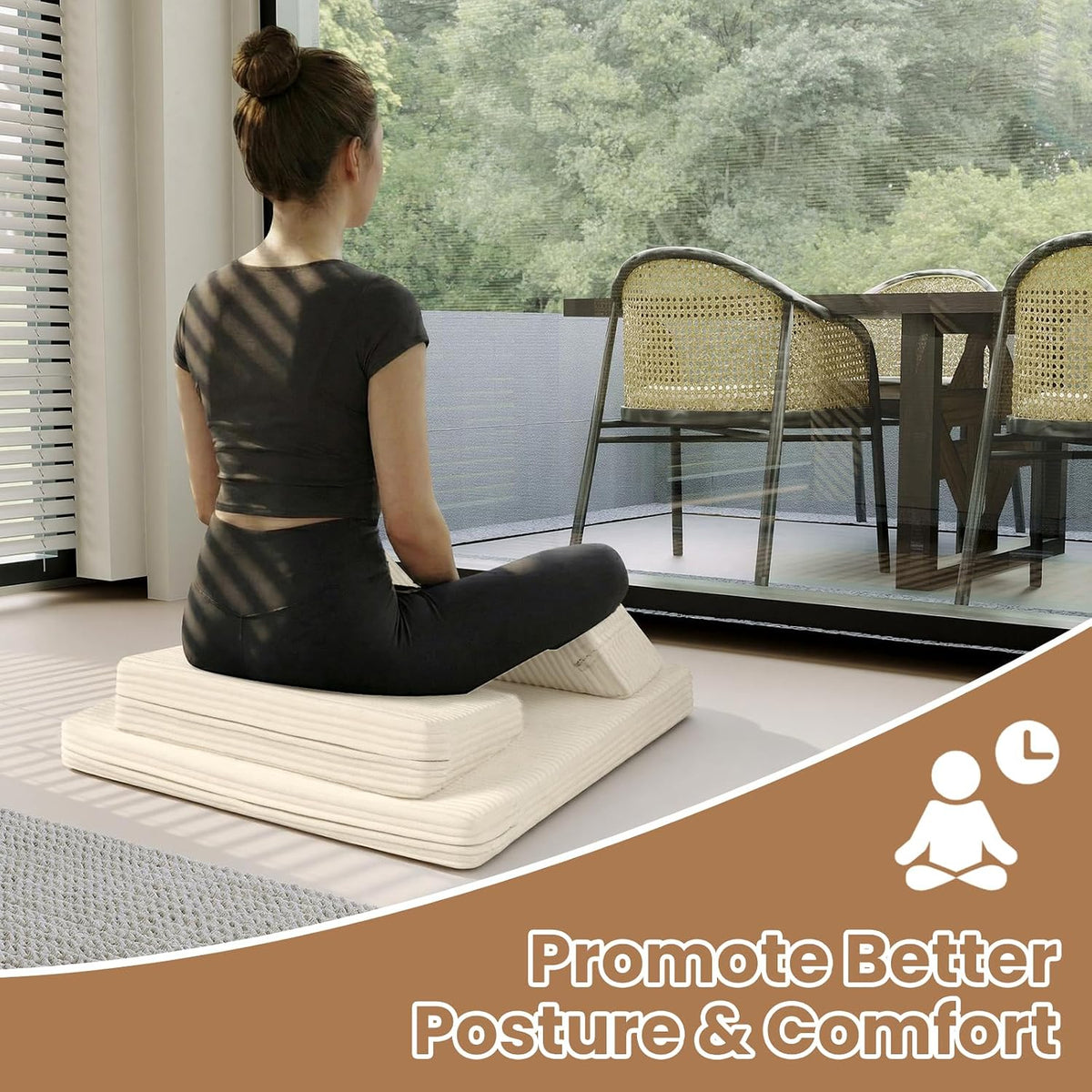 Meditation Cushion, Meditation Mat with Knee Support, Dark Grey | Large Washable Meditation Pillow for Sitting on Floor, Yoga Pillow with 2 Knee Cushions for Comfortable Sitting, 24x24in