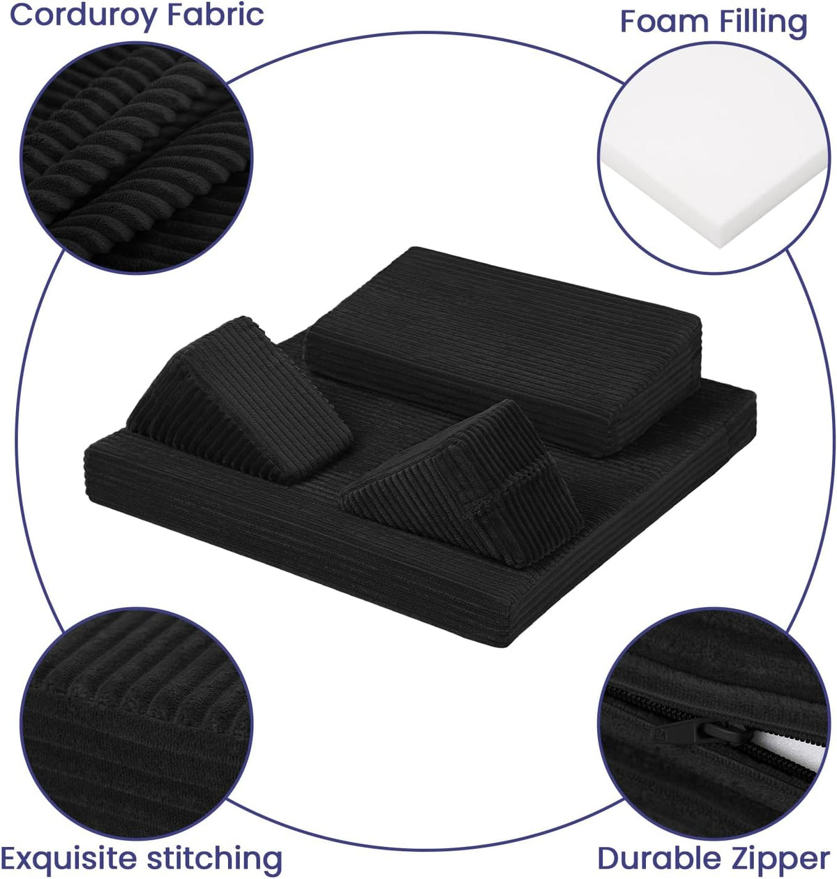 Meditation Cushion, Meditation Mat with Knee Support, Dark Grey | Large Washable Meditation Pillow for Sitting on Floor, Yoga Pillow with 2 Knee Cushions for Comfortable Sitting, 24x24in