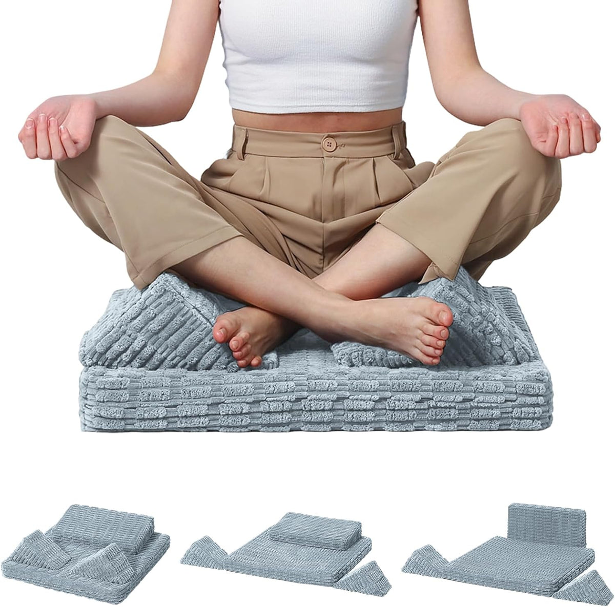 Meditation Cushion, Meditation Mat with Knee Support, Dark Grey | Large Washable Meditation Pillow for Sitting on Floor, Yoga Pillow with 2 Knee Cushions for Comfortable Sitting, 24x24in