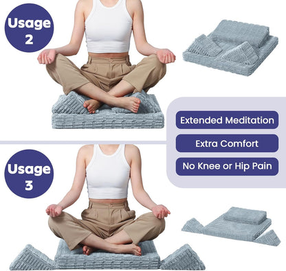 Meditation Cushion, Meditation Mat with Knee Support, Dark Grey | Large Washable Meditation Pillow for Sitting on Floor, Yoga Pillow with 2 Knee Cushions for Comfortable Sitting, 24x24in