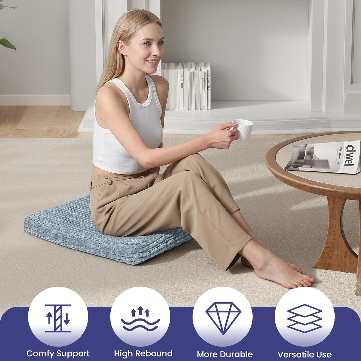 Meditation Cushion, Meditation Mat with Knee Support, Dark Grey | Large Washable Meditation Pillow for Sitting on Floor, Yoga Pillow with 2 Knee Cushions for Comfortable Sitting, 24x24in