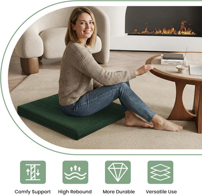 Meditation Cushion, Meditation Mat with Knee Support, Dark Grey | Large Washable Meditation Pillow for Sitting on Floor, Yoga Pillow with 2 Knee Cushions for Comfortable Sitting, 24x24in