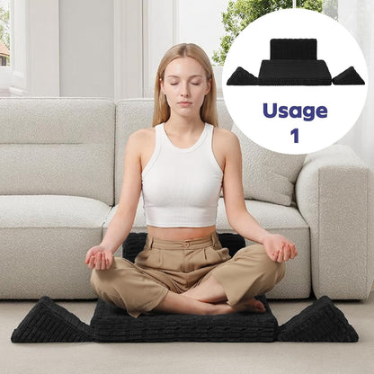 Meditation Cushion, Meditation Mat with Knee Support, Dark Grey | Large Washable Meditation Pillow for Sitting on Floor, Yoga Pillow with 2 Knee Cushions for Comfortable Sitting, 24x24in
