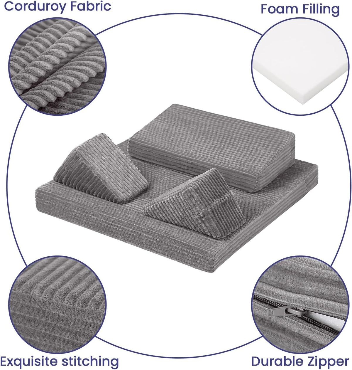 Meditation Cushion, Meditation Mat with Knee Support, Dark Grey | Large Washable Meditation Pillow for Sitting on Floor, Yoga Pillow with 2 Knee Cushions for Comfortable Sitting, 24x24in