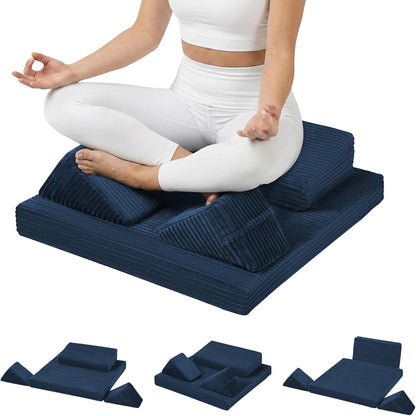 Meditation Cushion, Meditation Mat with Knee Support, Dark Grey | Large Washable Meditation Pillow for Sitting on Floor, Yoga Pillow with 2 Knee Cushions for Comfortable Sitting, 24x24in