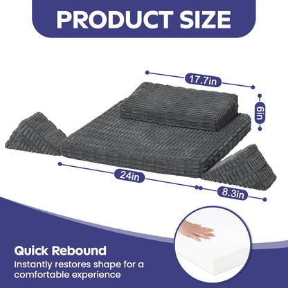 Meditation Cushion, Meditation Mat with Knee Support, Dark Grey | Large Washable Meditation Pillow for Sitting on Floor, Yoga Pillow with 2 Knee Cushions for Comfortable Sitting, 24x24in