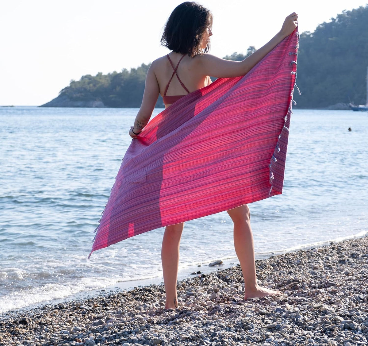 Rainbow Beach Towel | Sarong |Luxurious Turkish Towel | Turkish Cotton Beach Blanket |Picnic Blanket |Peshtemal | Wrap | Pareo |Yoga Blanket (Purple)