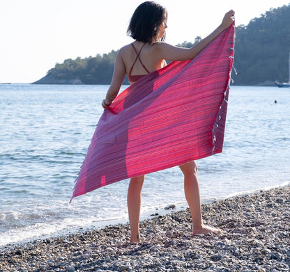 Rainbow Beach Towel | Sarong |Luxurious Turkish Towel | Turkish Cotton Beach Blanket |Picnic Blanket |Peshtemal | Wrap | Pareo |Yoga Blanket (Purple)