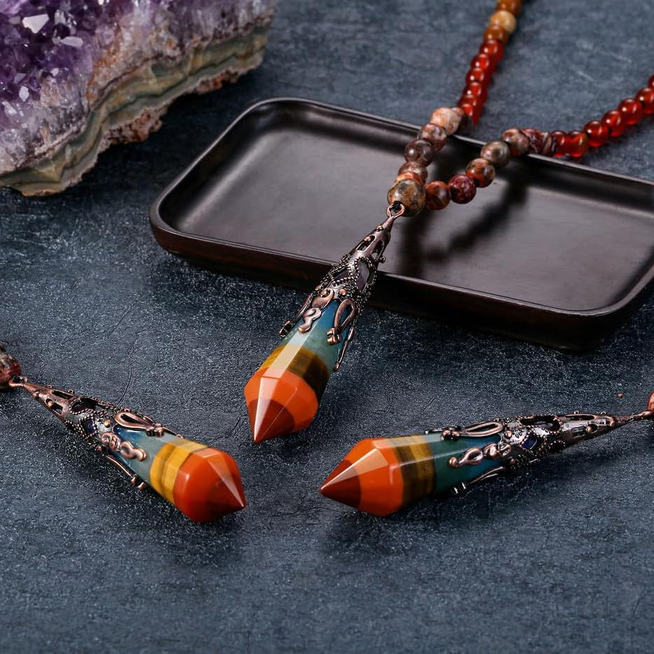 Natural 7 Chakra 108 Mala Prayer Beads Necklace with Reiki Healing Crystal Pointed Pendant 6mm Gemstones Beads Necklace Mens Womens Jewelry for Meditation, Protection