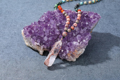 Natural 7 Chakra 108 Mala Prayer Beads Necklace with Reiki Healing Crystal Pointed Pendant 6mm Gemstones Beads Necklace Mens Womens Jewelry for Meditation, Protection