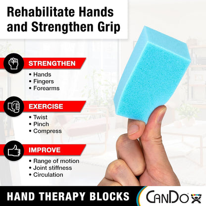 Hand Therapy Blocks - Extra-Soft Through Firm), Pack of 12 - Grip Strengthening Foam Hand Exercise Tools for Physical Therapy, Arthritis, Carpal Tunnel, Stress Relief, Anxiety
