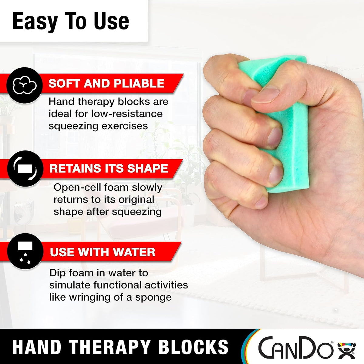 Hand Therapy Blocks - Extra-Soft Through Firm), Pack of 12 - Grip Strengthening Foam Hand Exercise Tools for Physical Therapy, Arthritis, Carpal Tunnel, Stress Relief, Anxiety