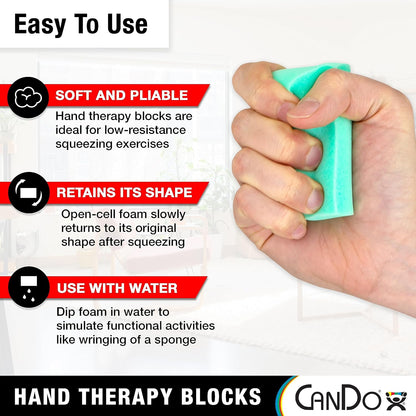 Hand Therapy Blocks - Extra-Soft Through Firm), Pack of 12 - Grip Strengthening Foam Hand Exercise Tools for Physical Therapy, Arthritis, Carpal Tunnel, Stress Relief, Anxiety