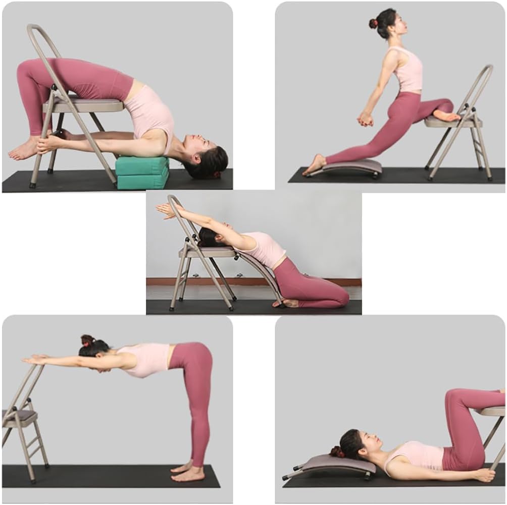 Black Yoga Auxiliary Chair,Backless Yoga Chair,Portable Folding Yoga Chair with Non-Slip Feet Covers,PU Leather,Double Beam Design,Iyengar Yoga Chair，Lumbar Support Optional