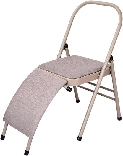 Black Yoga Auxiliary Chair,Backless Yoga Chair,Portable Folding Yoga Chair with Non-Slip Feet Covers,PU Leather,Double Beam Design,Iyengar Yoga Chair，Lumbar Support Optional