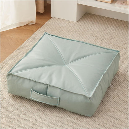 Premium Extra Thick Floor Cushion Luxe Faux Leather Support for Meditation, Yoga Lounging in Living Room, Bedroom(Green,40 * 40 * 15)