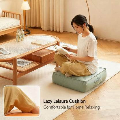 Premium Extra Thick Floor Cushion Luxe Faux Leather Support for Meditation, Yoga Lounging in Living Room, Bedroom(Green,40 * 40 * 15)