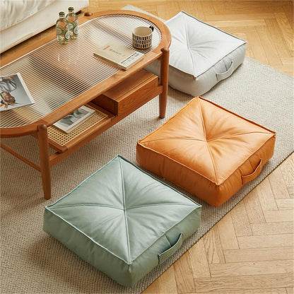 Premium Extra Thick Floor Cushion Luxe Faux Leather Support for Meditation, Yoga Lounging in Living Room, Bedroom(Green,40 * 40 * 15)