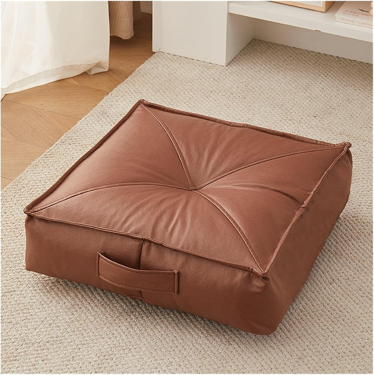 Premium Extra Thick Floor Cushion Luxe Faux Leather Support for Meditation, Yoga Lounging in Living Room, Bedroom(Green,40 * 40 * 15)
