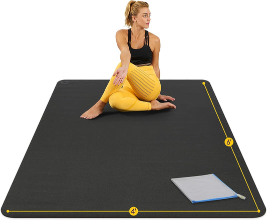 Large Yoga Mat, 6'x4'x8mm Extra Thick Non-Slip - Black
