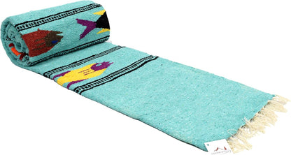 Open Road Goods Thick Mexican Yoga Blanket - Serape Fish Design - Handmade (Mint)