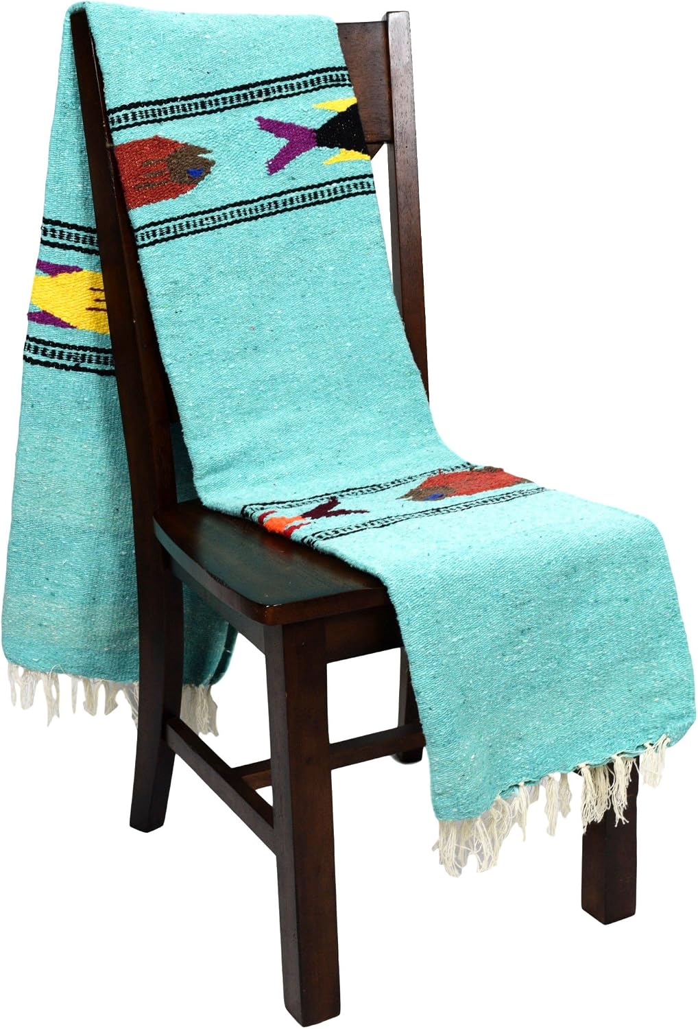 Open Road Goods Thick Mexican Yoga Blanket - Serape Fish Design - Handmade (Mint)