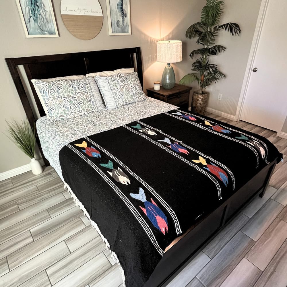 Open Road Goods Thick Mexican Yoga Blanket - Serape Fish Design - Handmade (Mint)