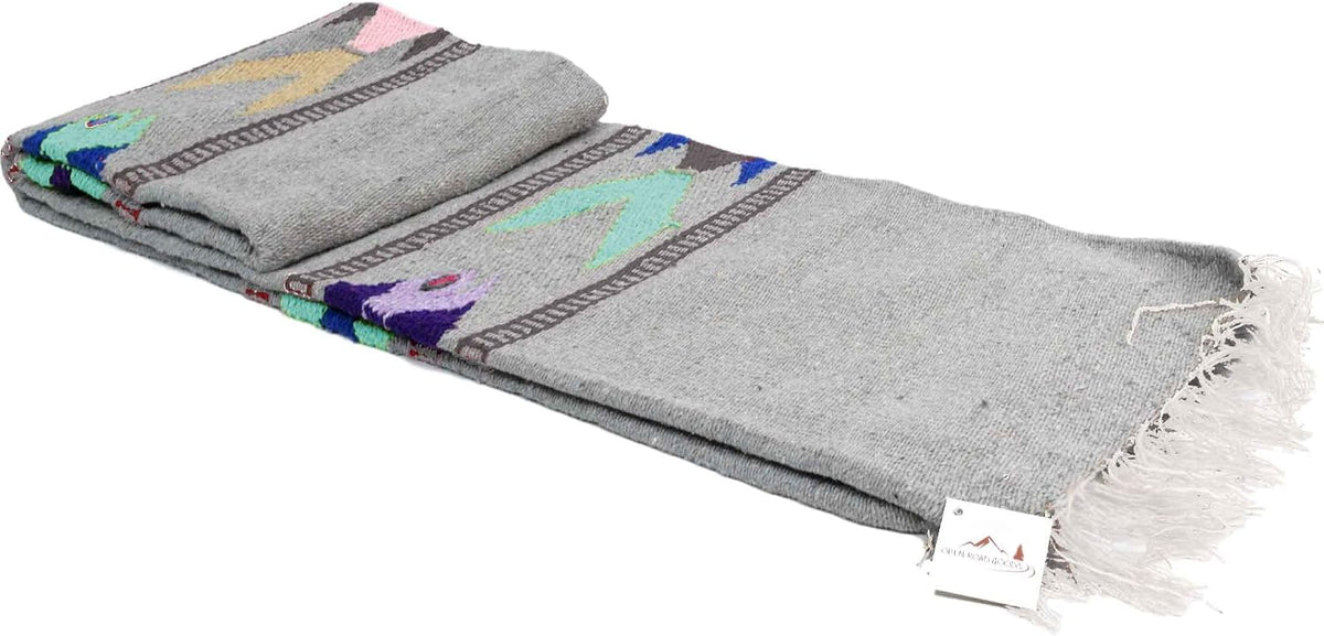 Open Road Goods Thick Mexican Yoga Blanket - Serape Fish Design - Handmade (Mint)