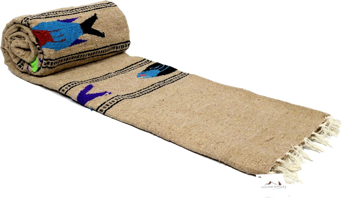 Open Road Goods Thick Mexican Yoga Blanket - Serape Fish Design - Handmade (Mint)