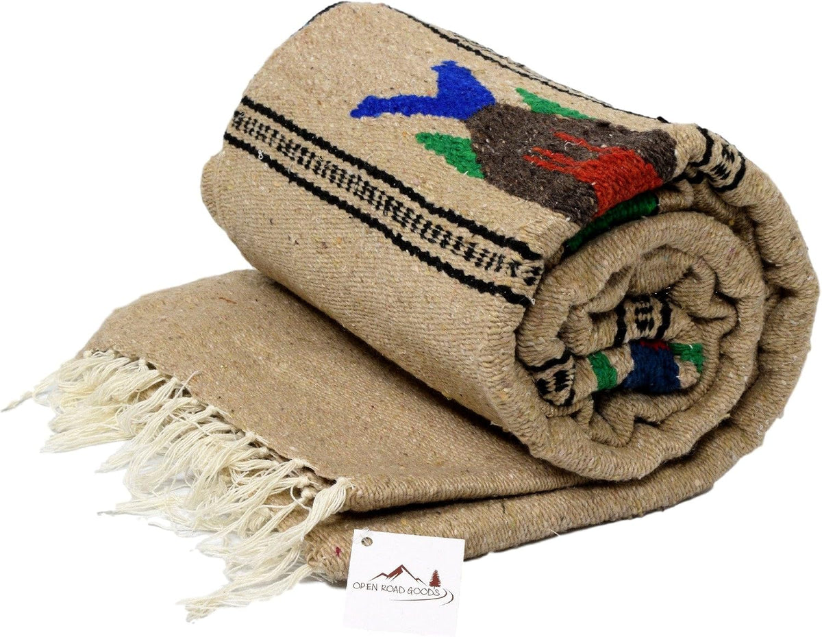 Open Road Goods Thick Mexican Yoga Blanket - Serape Fish Design - Handmade (Mint)