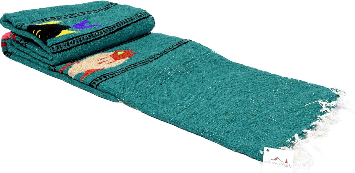 Open Road Goods Thick Mexican Yoga Blanket - Serape Fish Design - Handmade (Mint)