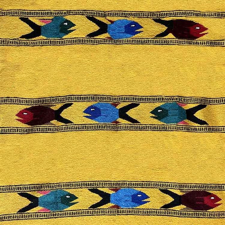 Open Road Goods Thick Mexican Yoga Blanket - Serape Fish Design - Handmade (Mint)