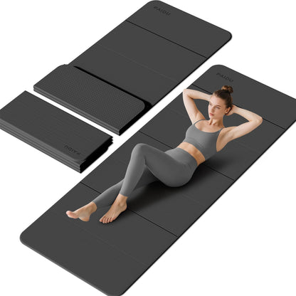 Foldable Yoga Mat - 10mm Extra Thick, 75"26" Non-Slip Exercise Fitness Mat | SGS Eco-Certified, Portable for Yoga/Pilates/Studio/Home Workout (Black)
