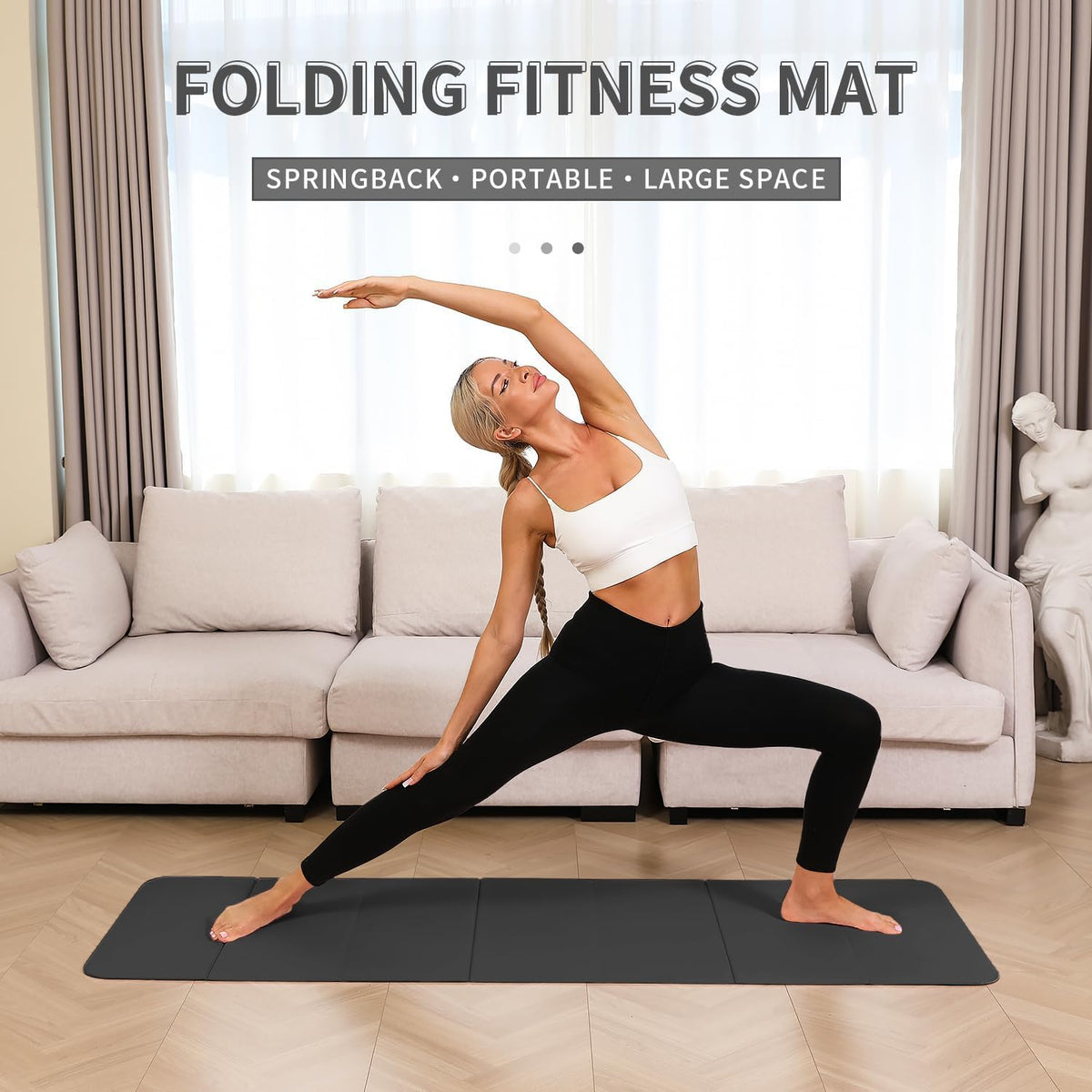Foldable Yoga Mat - 10mm Extra Thick, 75"26" Non-Slip Exercise Fitness Mat | SGS Eco-Certified, Portable for Yoga/Pilates/Studio/Home Workout (Black)
