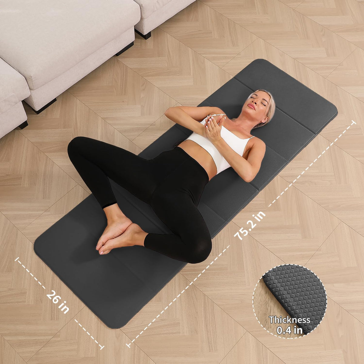 Foldable Yoga Mat - 10mm Extra Thick, 75"26" Non-Slip Exercise Fitness Mat | SGS Eco-Certified, Portable for Yoga/Pilates/Studio/Home Workout (Black)