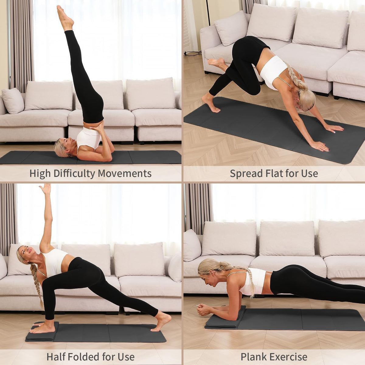 Foldable Yoga Mat - 10mm Extra Thick, 75"26" Non-Slip Exercise Fitness Mat | SGS Eco-Certified, Portable for Yoga/Pilates/Studio/Home Workout (Black)