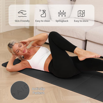 Foldable Yoga Mat - 10mm Extra Thick, 75"26" Non-Slip Exercise Fitness Mat | SGS Eco-Certified, Portable for Yoga/Pilates/Studio/Home Workout (Black)