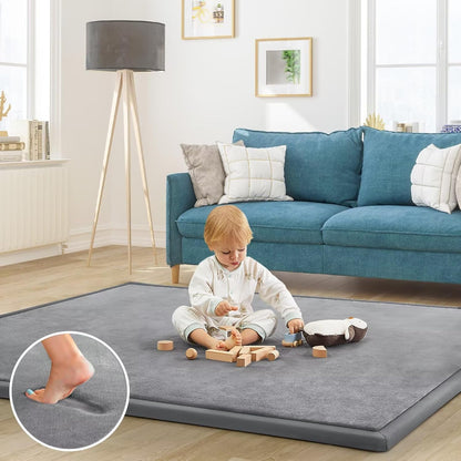 Baby Play Mat for Floor Nursery Rug Muscle Mat Area Rug Playroom Rug 50"x50" Playpen Mat Elastic Foam 1.3" Thick Crawling Mat for Babies,Toddlers, Infants, Kids,Grey