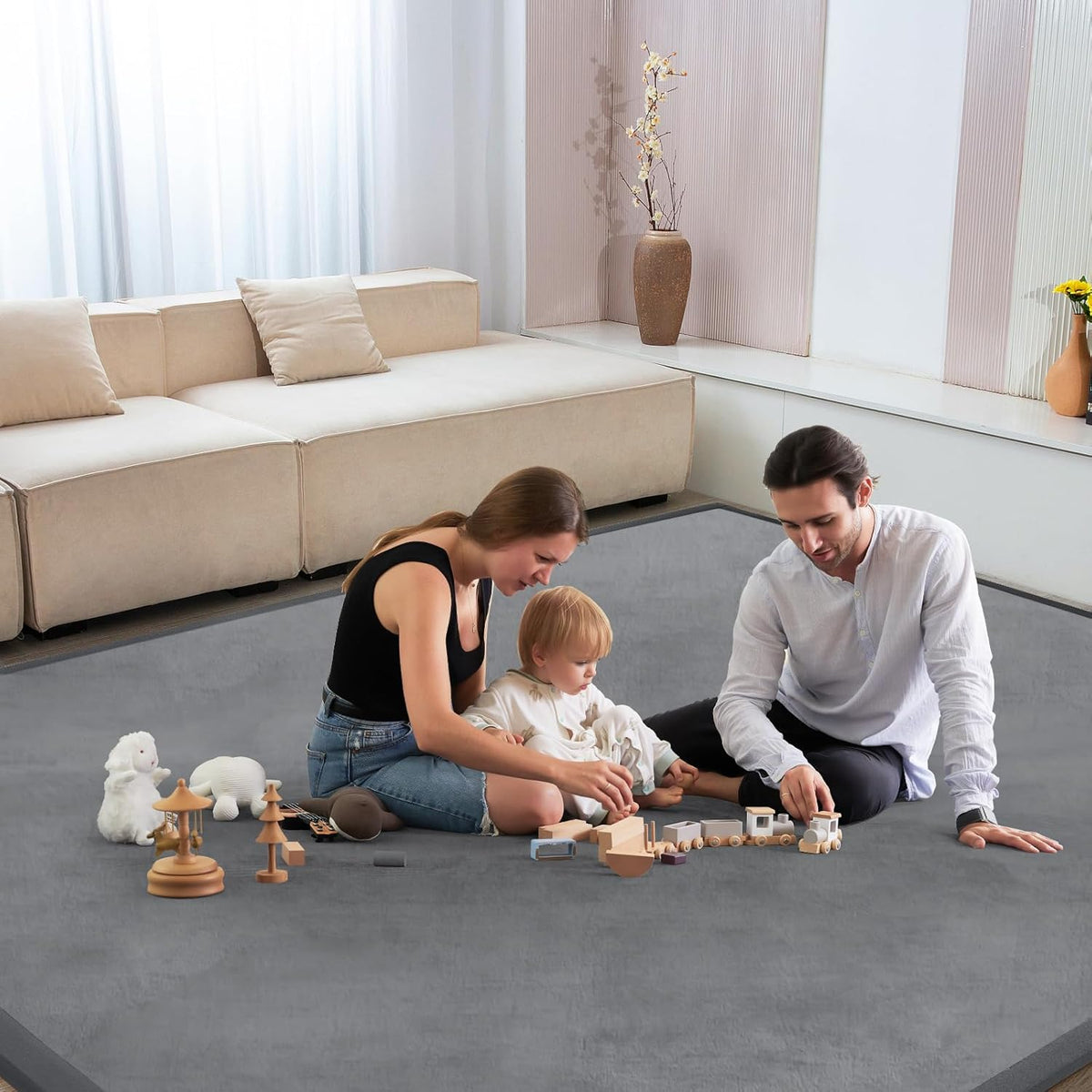 Baby Play Mat for Floor Nursery Rug Muscle Mat Area Rug Playroom Rug 50"x50" Playpen Mat Elastic Foam 1.3" Thick Crawling Mat for Babies,Toddlers, Infants, Kids,Grey