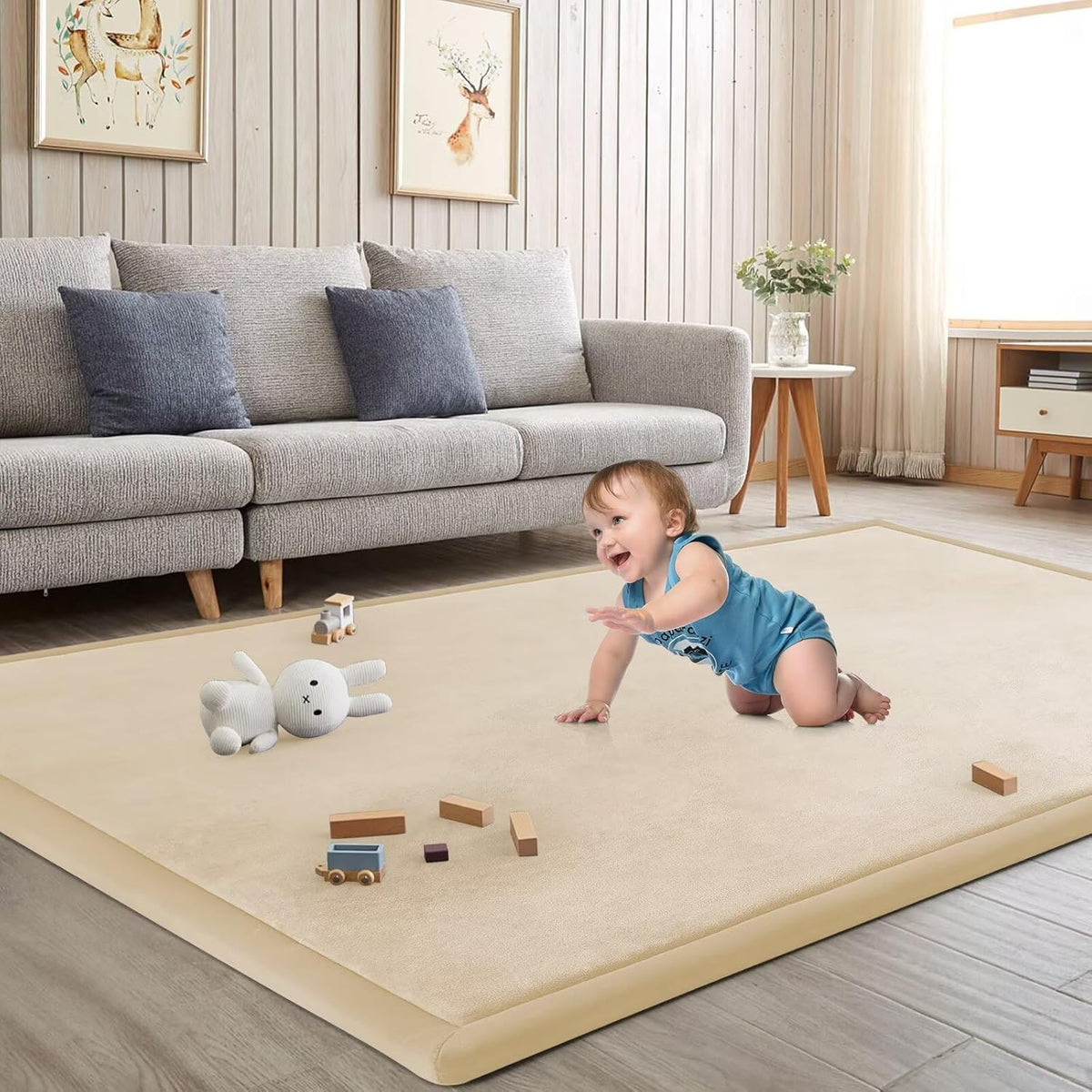 Baby Play Mat for Floor Nursery Rug Muscle Mat Area Rug Playroom Rug 50"x50" Playpen Mat Elastic Foam 1.3" Thick Crawling Mat for Babies,Toddlers, Infants, Kids,Grey
