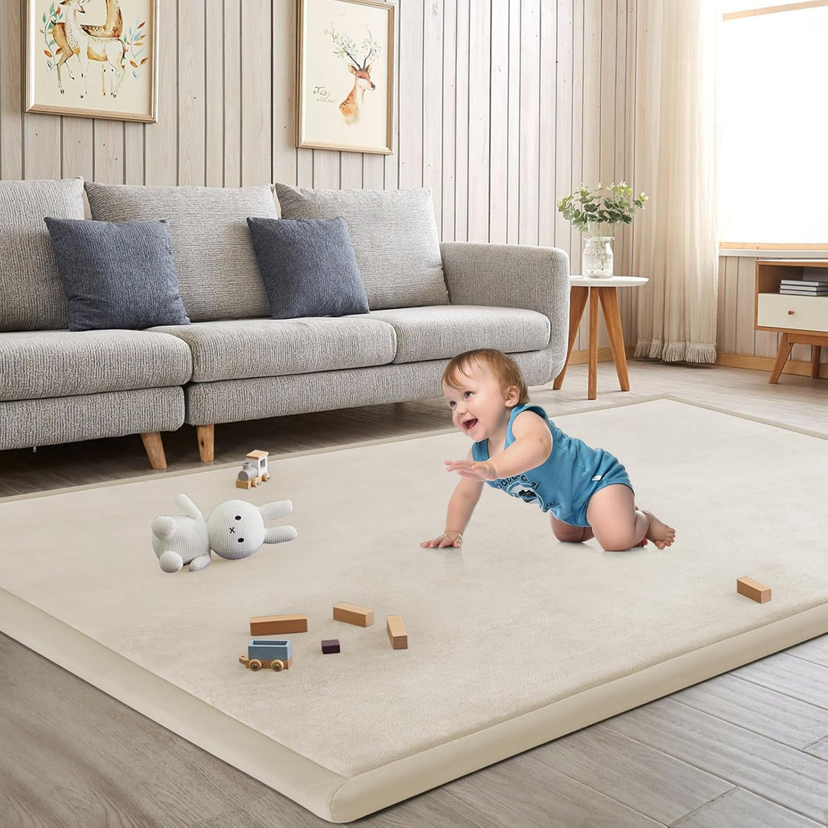 Baby Play Mat for Floor Nursery Rug Muscle Mat Area Rug Playroom Rug 50"x50" Playpen Mat Elastic Foam 1.3" Thick Crawling Mat for Babies,Toddlers, Infants, Kids,Grey