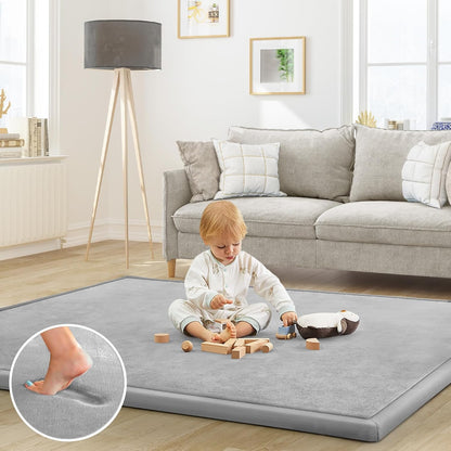 Baby Play Mat for Floor Nursery Rug Muscle Mat Area Rug Playroom Rug 50"x50" Playpen Mat Elastic Foam 1.3" Thick Crawling Mat for Babies,Toddlers, Infants, Kids,Grey