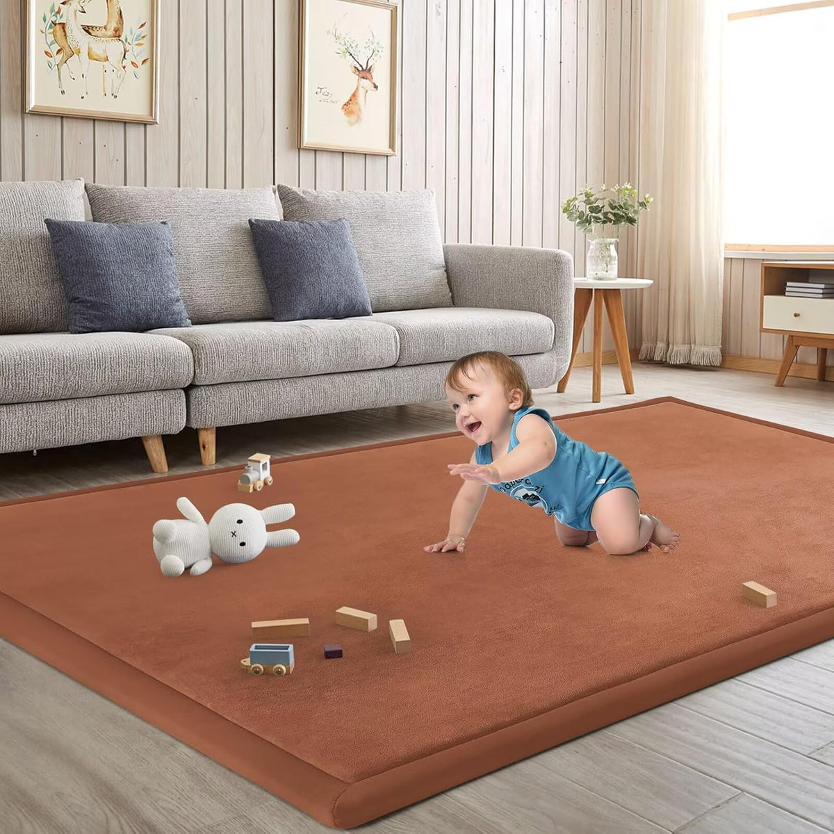 Baby Play Mat for Floor Nursery Rug Muscle Mat Area Rug Playroom Rug 50"x50" Playpen Mat Elastic Foam 1.3" Thick Crawling Mat for Babies,Toddlers, Infants, Kids,Grey