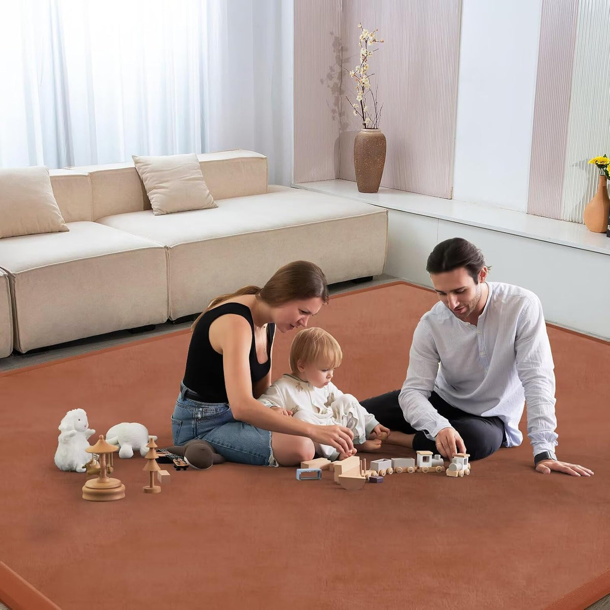 Baby Play Mat for Floor Nursery Rug Muscle Mat Area Rug Playroom Rug 50"x50" Playpen Mat Elastic Foam 1.3" Thick Crawling Mat for Babies,Toddlers, Infants, Kids,Grey