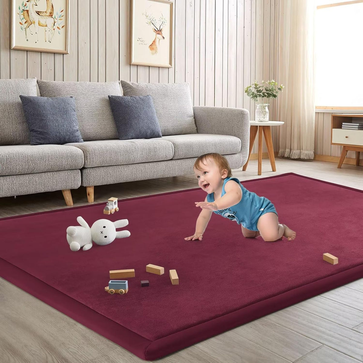 Baby Play Mat for Floor Nursery Rug Muscle Mat Area Rug Playroom Rug 50"x50" Playpen Mat Elastic Foam 1.3" Thick Crawling Mat for Babies,Toddlers, Infants, Kids,Grey