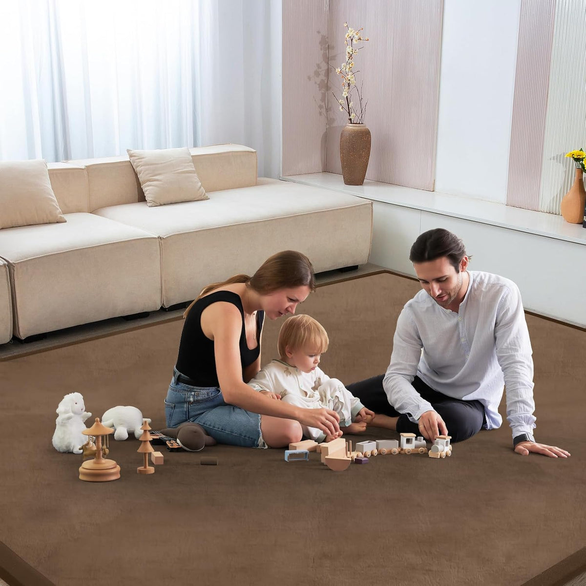 Baby Play Mat for Floor Nursery Rug Muscle Mat Area Rug Playroom Rug 50"x50" Playpen Mat Elastic Foam 1.3" Thick Crawling Mat for Babies,Toddlers, Infants, Kids,Grey