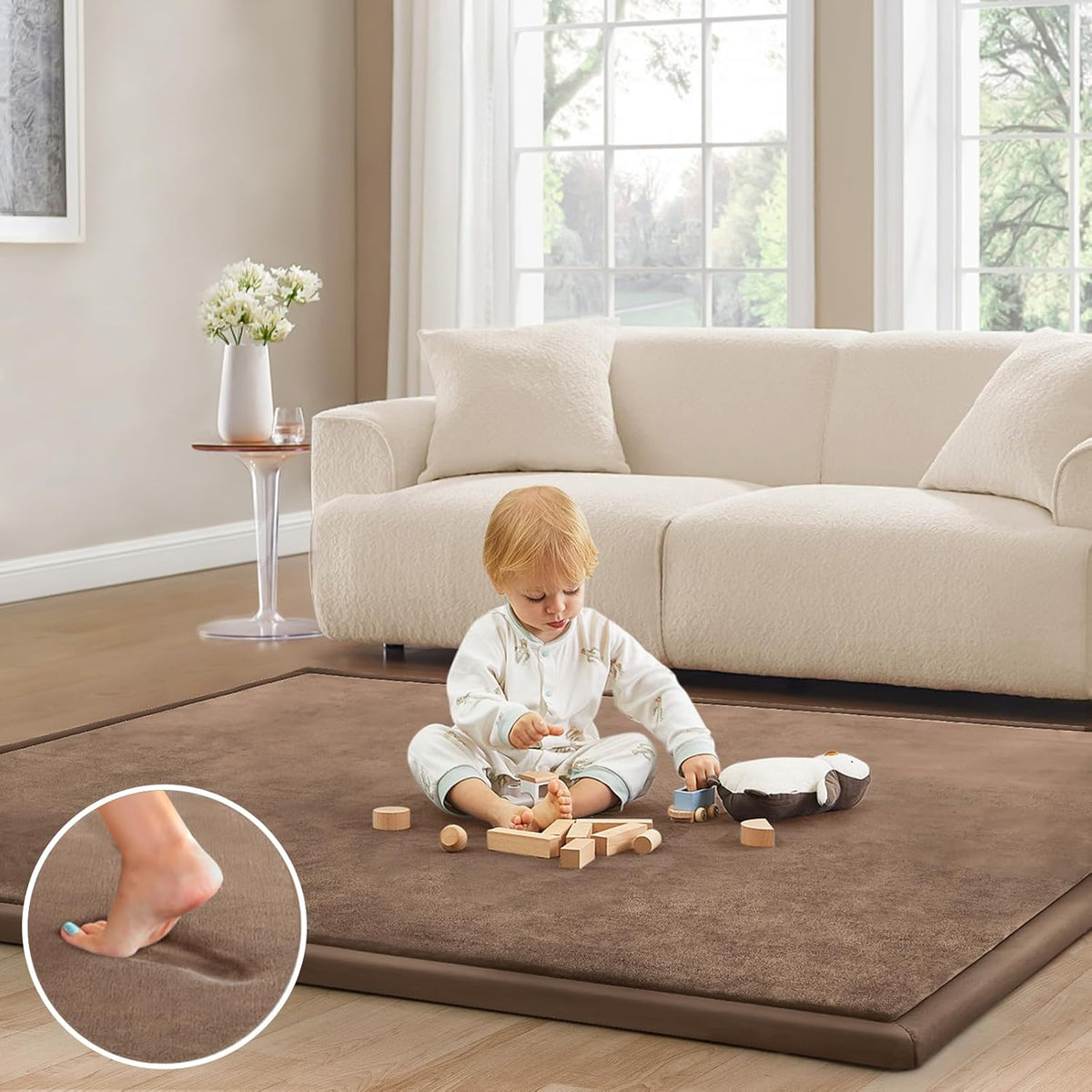 Baby Play Mat for Floor Nursery Rug Muscle Mat Area Rug Playroom Rug 50"x50" Playpen Mat Elastic Foam 1.3" Thick Crawling Mat for Babies,Toddlers, Infants, Kids,Grey