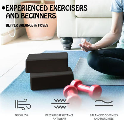 Yoga Blocks 2 Pack, Supportive Latex-Free Eva Foam Soft Non-Slip Blocks with Beveled Edges for Yoga, Pilates, Meditation - Yoga Accessories for Stability, Balance, Deepen Stretches
