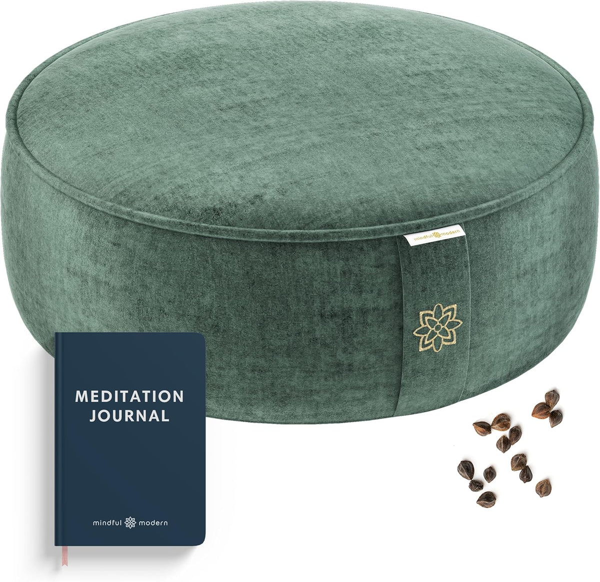 Velvet Meditation Cushion | Luxe Zafu Yoga Floor Pillow Seat | Posture Support | Buckwheat Hull Filled | Large Round Cushion with Removable Washable Cover + Carry Handle